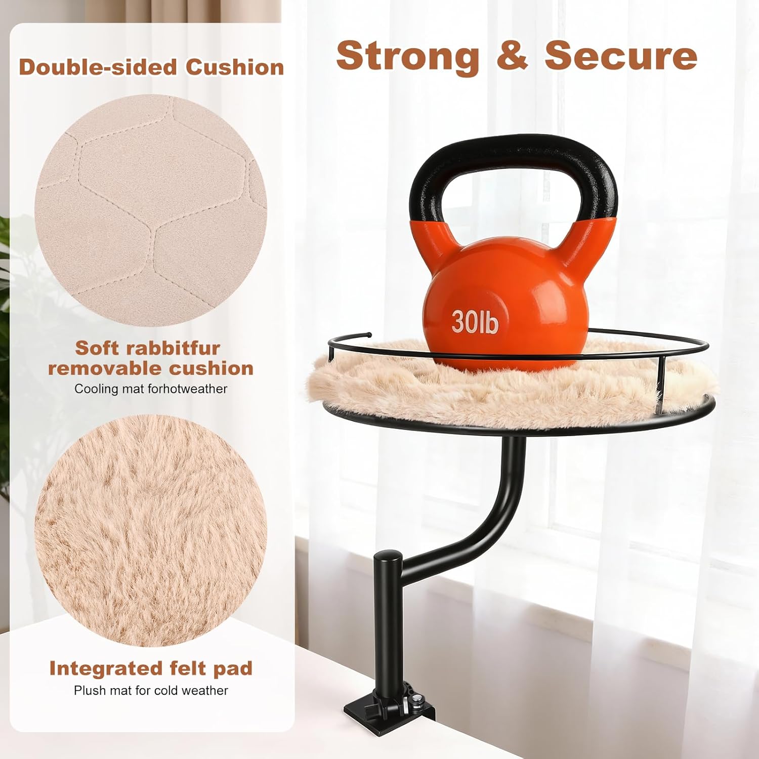Cat Desk Bed - 360° Rotating & Adjustable Desk Cat Bed Attachment for Small Workspace, Supports 45 lbs, Washable Soft Thick Fur Mat, Large Kitten Nest Furniture for Office Desk Game Table
