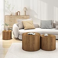Vista 7 de Vikiullf Nesting Coffee Table Set of 3, Round Wooden Coffee Tables, Modern Circle Table for Living Room, Bedroom, Accent Side Table, Saving Space