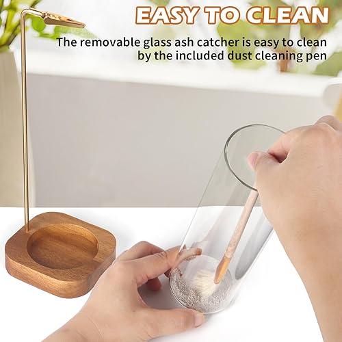 Miniatura 2 de Soporte de incienso para palos, quemador de incienso con colector de cenizas de vidrio extraíble, 30 varillas de incienso y cepillo para polvo,