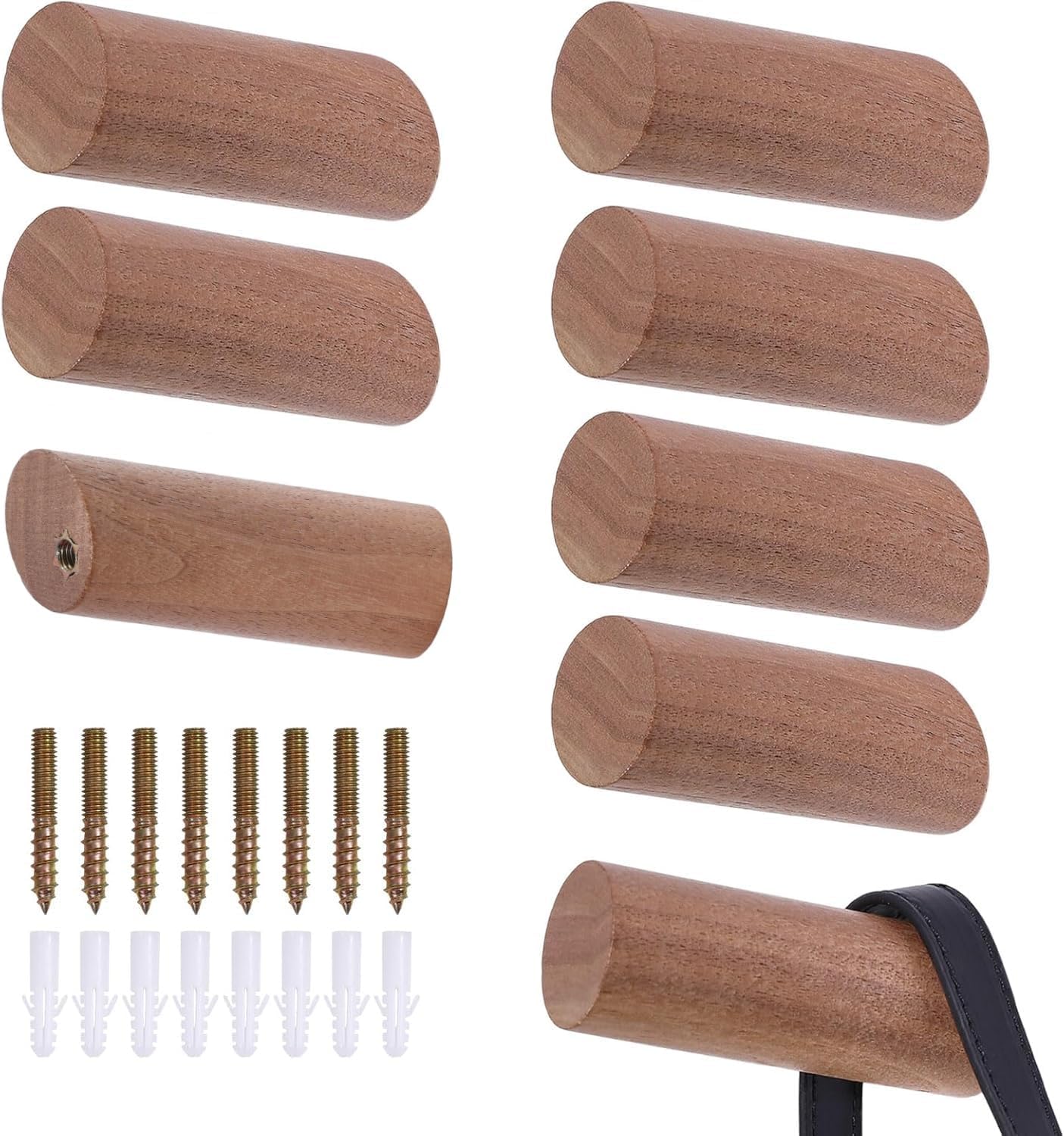 GLOBLELAND 8 Pack Natural Wood Wall Hooks for Hanging Wooden Coat Hook Walls Mounted Hat Hooks Column Wood Wall Hook for Hanging Hat Towel Bag Rope