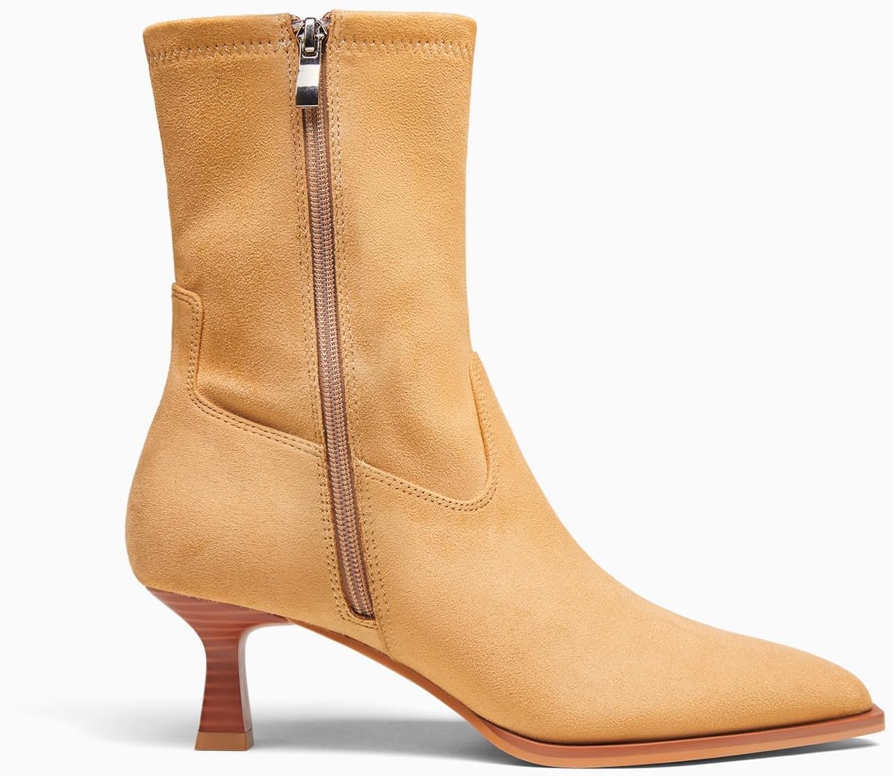 Coutgo Womens Pointed Toe Ankle Boots Stacked Kitten Low Heel Side Zipper Fall Booties Shoes - Image 5