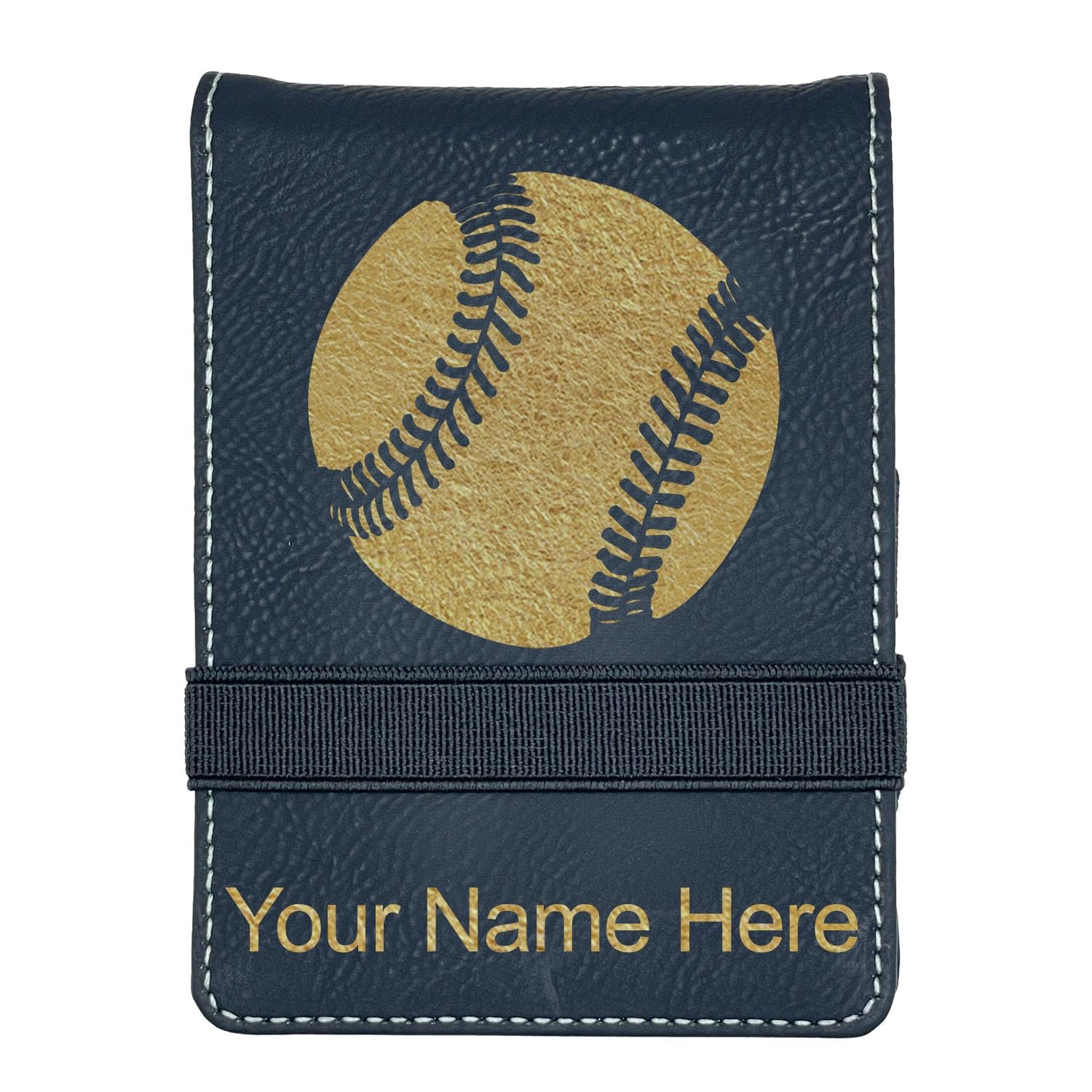 LaserGram Mini Padfolio with Notepad and Pen, Baseball Ball, Personalized Engraving Included (Black with Gold)