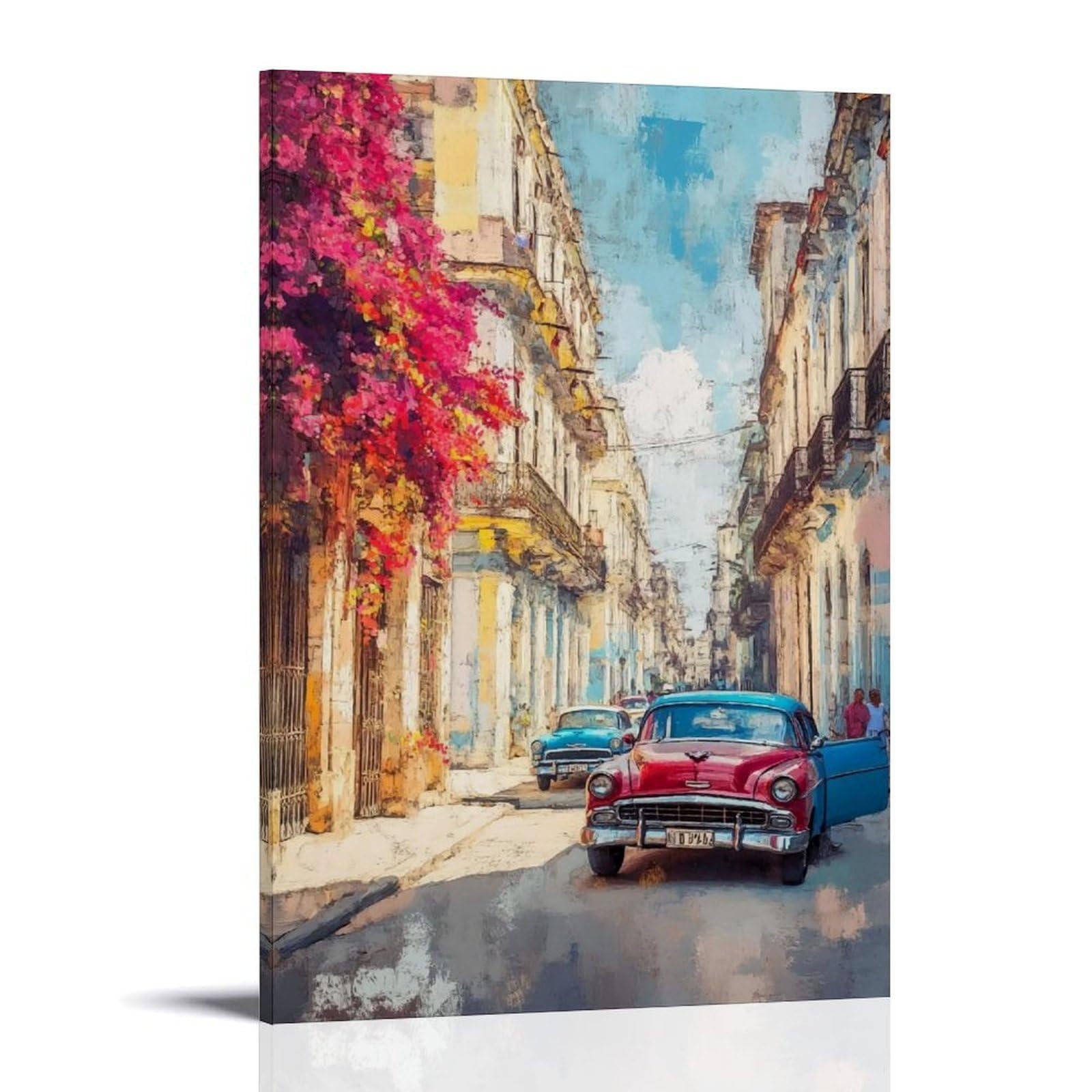 HUERYRYHY Havana Bougainvillea Street 03 Poster Wall Art Canvas Vintage Aesthetic Painting Decor for Rooms 24x36inch Frame-style