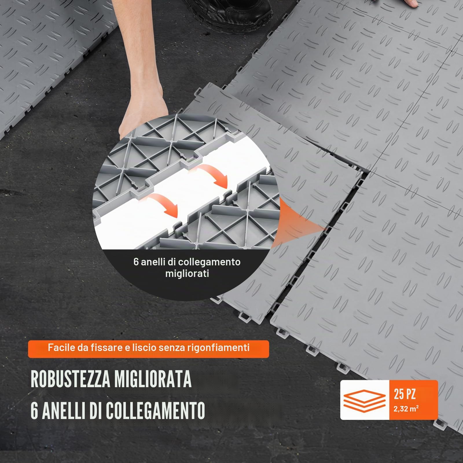 VEVOR Piastrelle per Garage ad Incastro, Confezione da 25, Piastrelle per Pavimentazione Garage in PP, 305 x 305 x 13,4 mm, Texture Antiscivolo su Entrambi i Lati, per Garage, Officine di Riparazione
