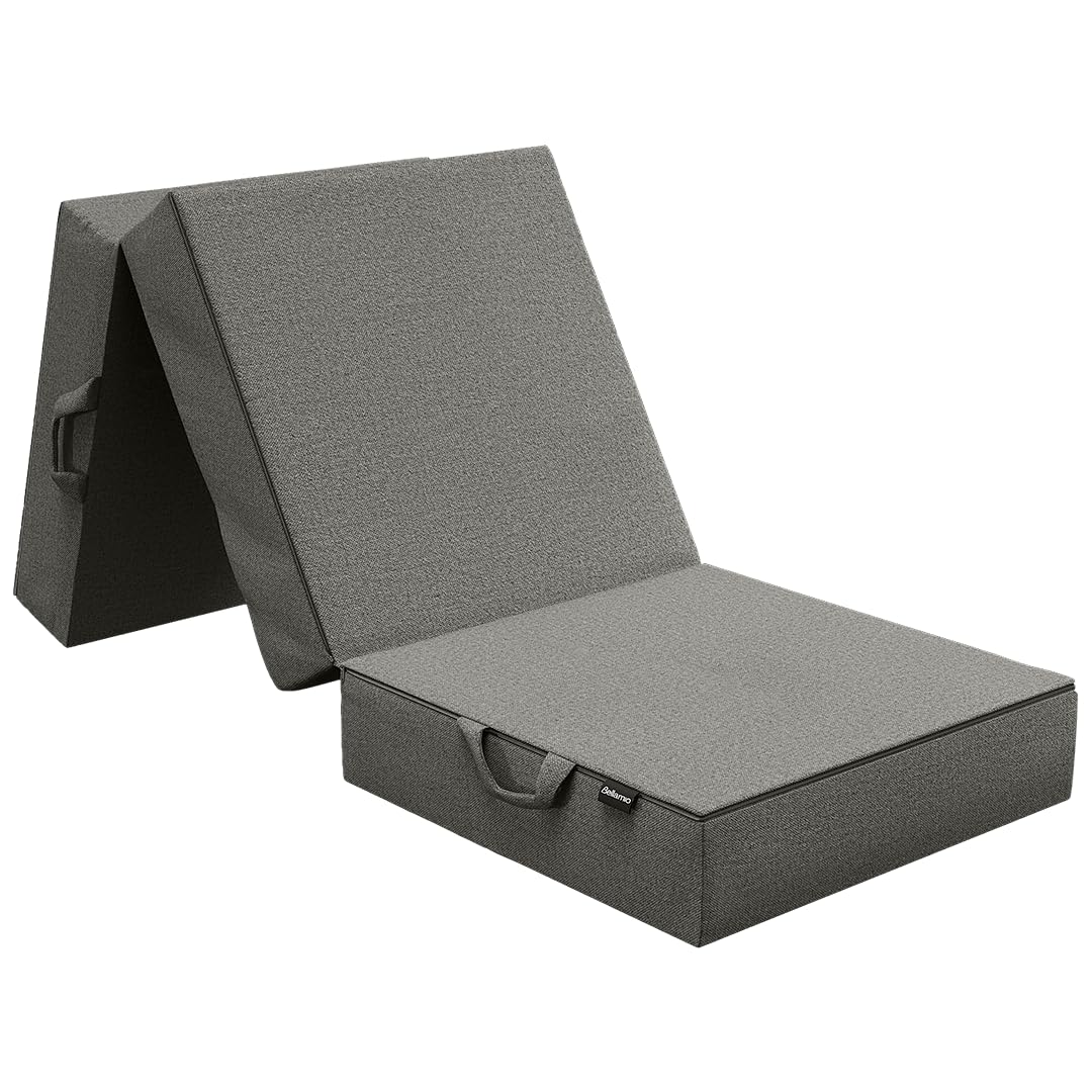 Bellamio Lomme Klappmatratze 90x200 cm – Faltmatratze extra dick 15 cm – Gästematratze Dunkelgrau – klappbare Reisematratze mit Tragegriffen – Faltbare Camping Matratze – Bezug abnehmbar & waschbar