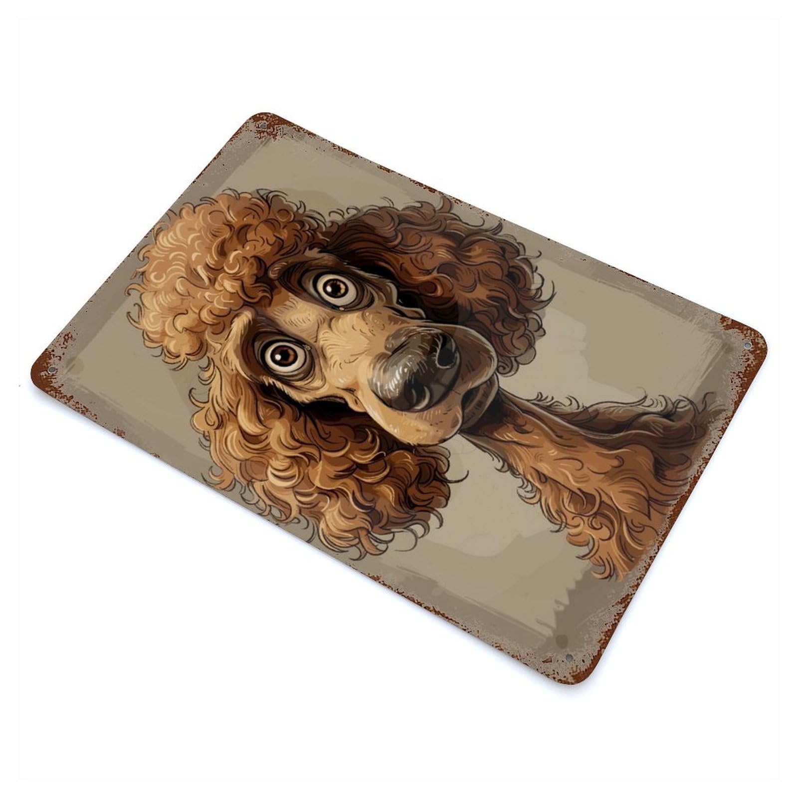 Vintage Rust Metal Sign Poodle Caricature 11.8"x7.9", Shabby Chic Decor for Cafe, Home Bar And Lounge Decor
