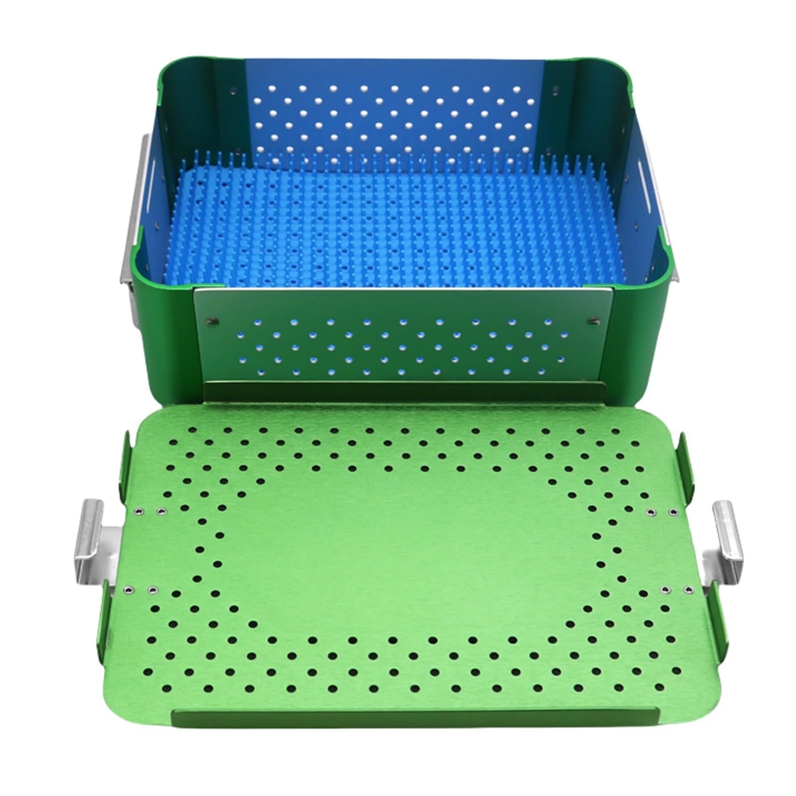 Vassoio for Strumenti Chirurgici in Lega di Alluminio, Scatola for disinfezione Medica, con Cuscinetti in Silicone, può Fissare efficacemente Gli Strumenti, Adatto for ospedali,(Green)