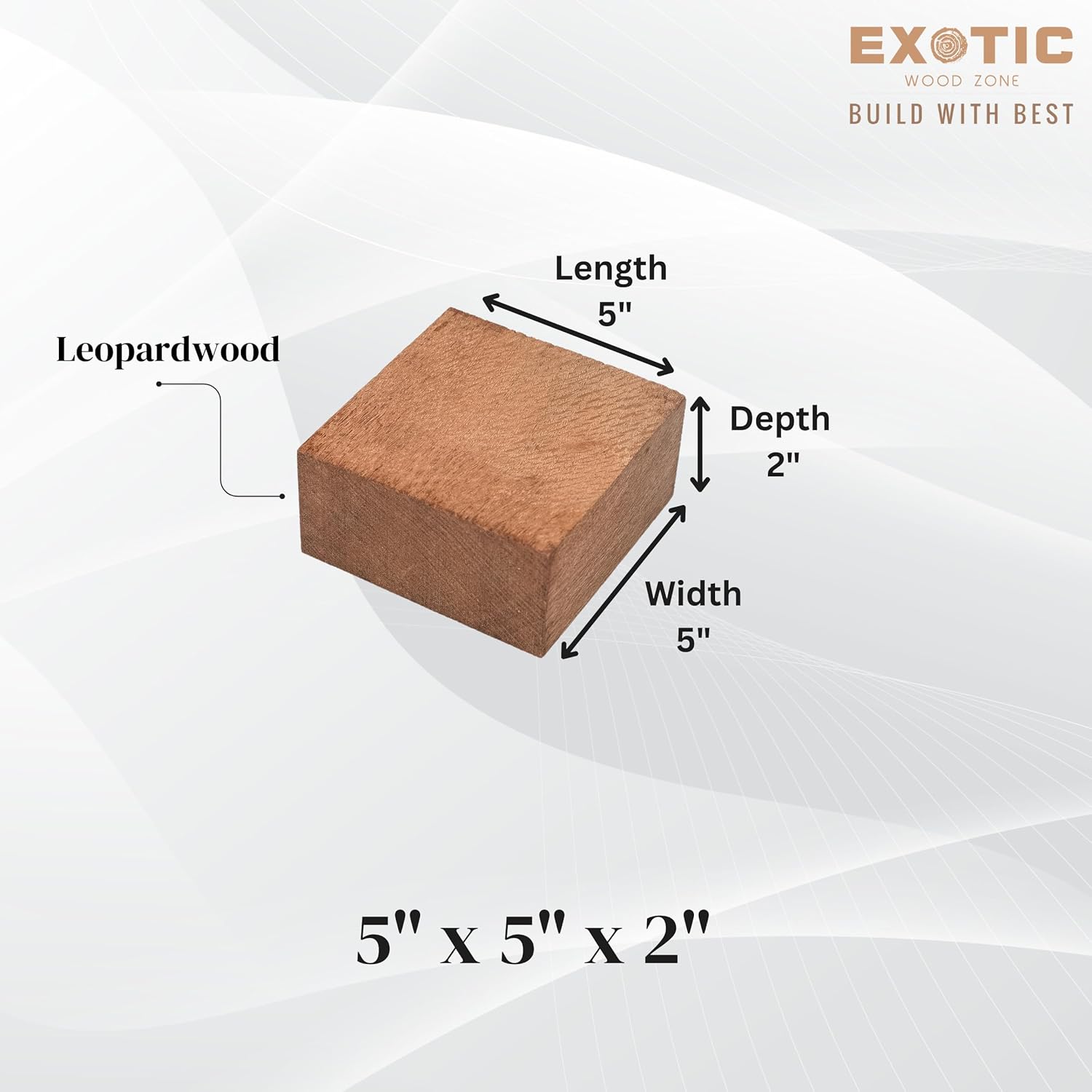 Exotic Wood Zone Leopardwood Unfinished Wood Bowl Blanks Kiln Dried | Hardwood Square Blocks for DIY Woodworking Enthusiasts Wood Pieces for Wood Crafts and Projects (5" x 5" x 2")