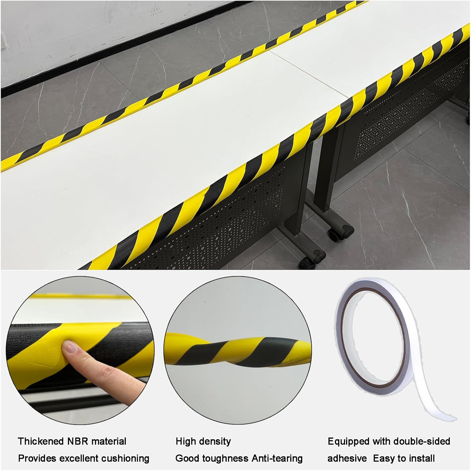 Edge Protector, 196.9in/5m High Visibility Safety Foam Padding, U Channel Edge Corner Guard, Self Adhesive Bumper for Sharp Edge, Sheet Metal, Yellow Black