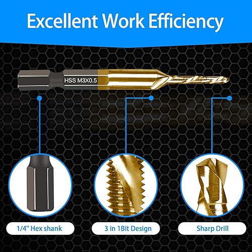 Miniatura 33 de Juego de 6 brocas de combinación de taladrado y roscado de titanio SAE 6-32nc, 8-32nc, 10-32nc, 10-24nc, 12-24nc, 1/4-20nc