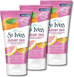 St. Ives Radiant Skin Face Scrub for Dull Skin, Pink Lemon and Mandarin Orange, Dermatologist-Tested Face Wash Scrub with 100% Natural Exfoliants, 150 ml, Pack of 3 for Brighter, Smoother Skin