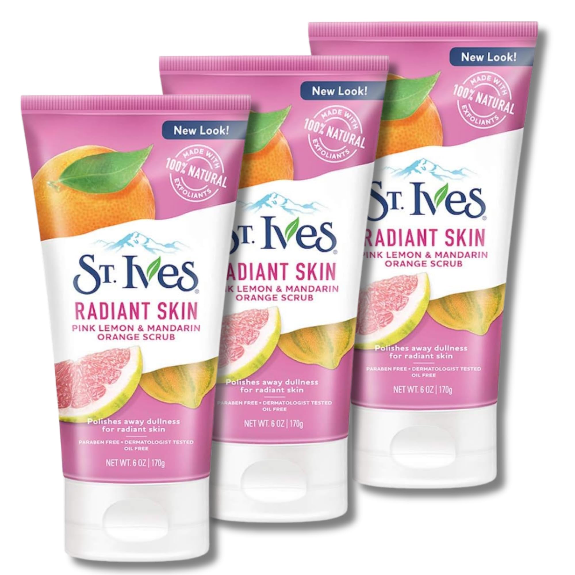 St. Ives Radiant Skin Face Scrub for Dull Skin, Pink Lemon and Mandarin Orange, Dermatologist-Tested Face Wash Scrub with 100% Natural Exfoliants, 150 ml, Pack of 3 for Brighter, Smoother Skin
