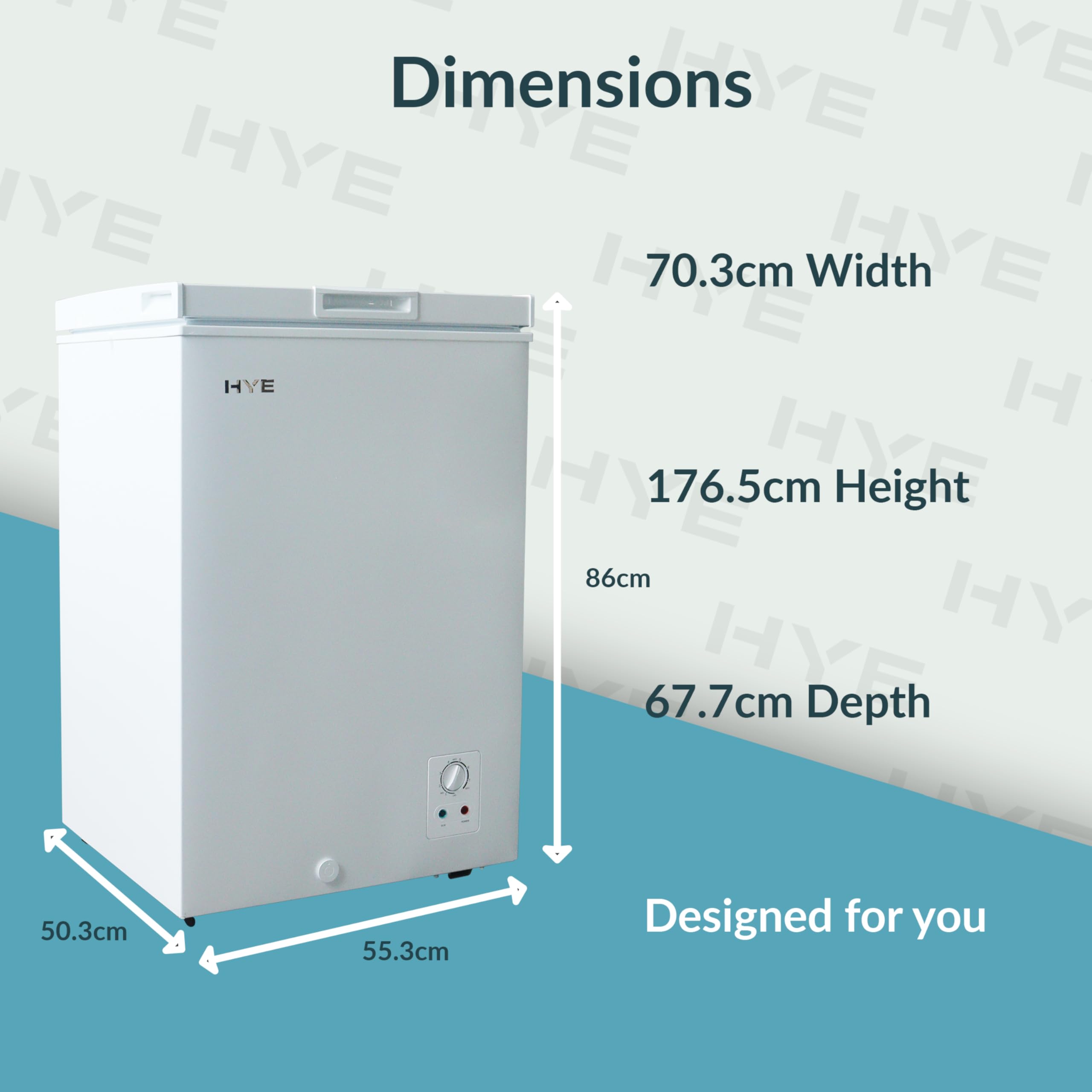 HYE Chest Freezer - 96L Freezer, Quiet 42 dB Operation, Mechanical Temperature Control, Freestanding Design, White, Suitable For Garages & Outbuildings - RF01CF96W24 — view 6