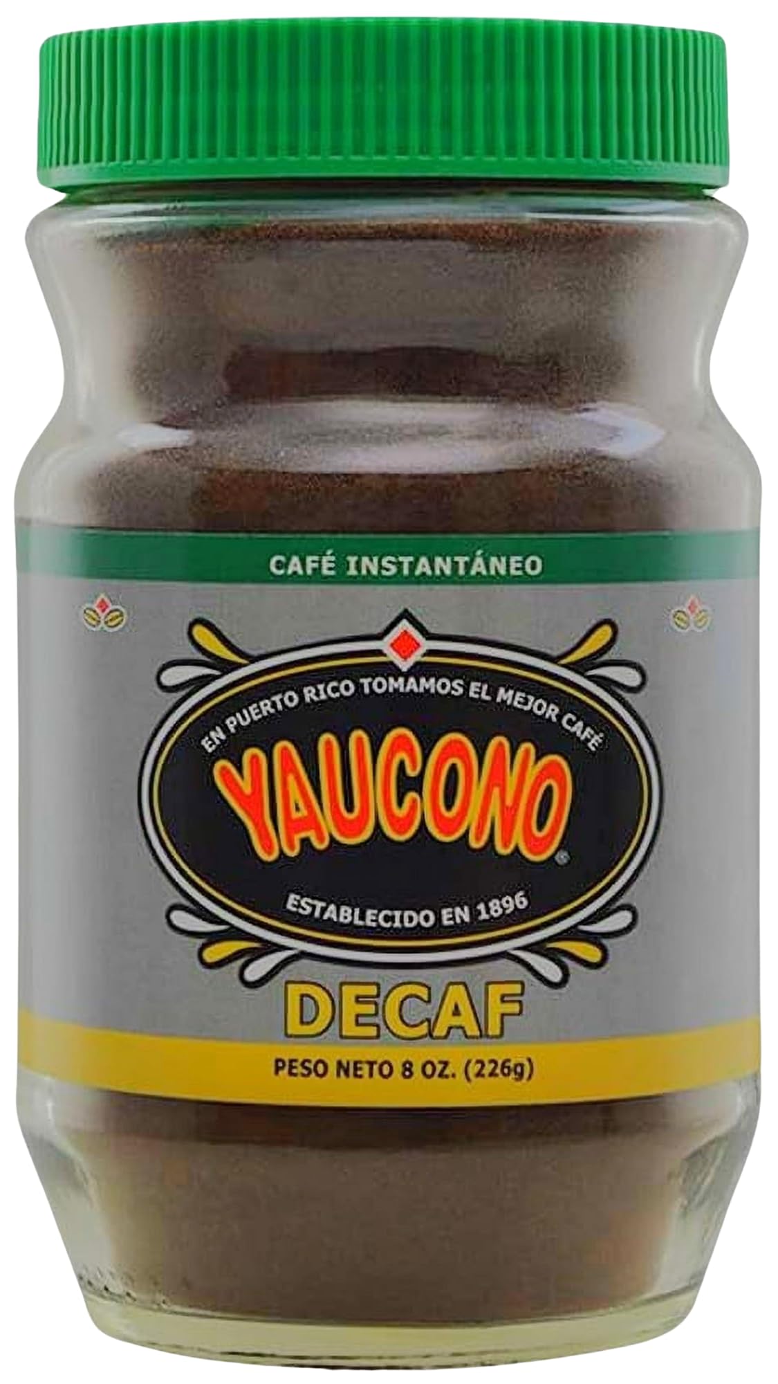 Yaucono Instant Coffee Decaf, Arabica, Medium Roast, from Puerto Rico, Glass Jar, 8 Ounce (Pack of 1)