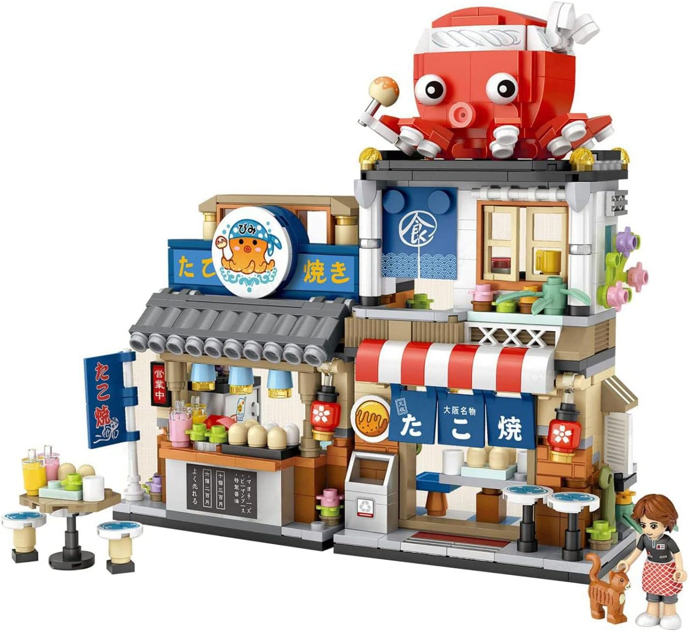 Arabest Building Blocks Toys, Japanese Street View Takoyaki Shop, Mini Bricks Model Set, Creative DIY Simulation Architecture, Mini Particle Construction Building Toy