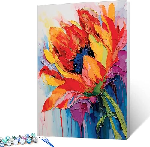 Pintura de acuarela por números para adultos, principiantes, flores amarillas, pintura con números, pintura al óleo digital anti estrés, pintura de