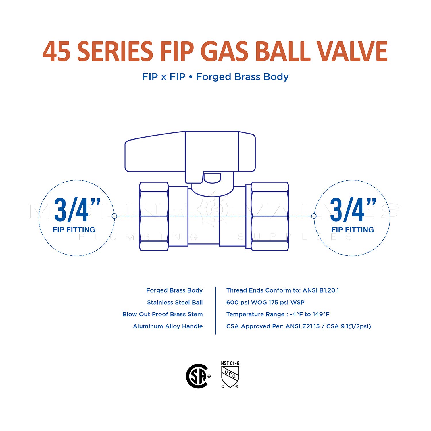 Midline Valve R34FIP-5 Lot de 5 robinets à boisseau sphérique en laiton de qualité supérieure, avec poignée en alliage d'aluminium rouge, 1,9 cm, raccords FIP
