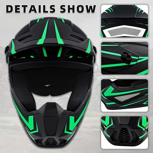 Miniatura 6 de Casco de motocross juvenil, casco de motocicleta para niños, casco de motocicleta todoterreno para bicicleta de montaña, BMX MX ATV con (guantes y