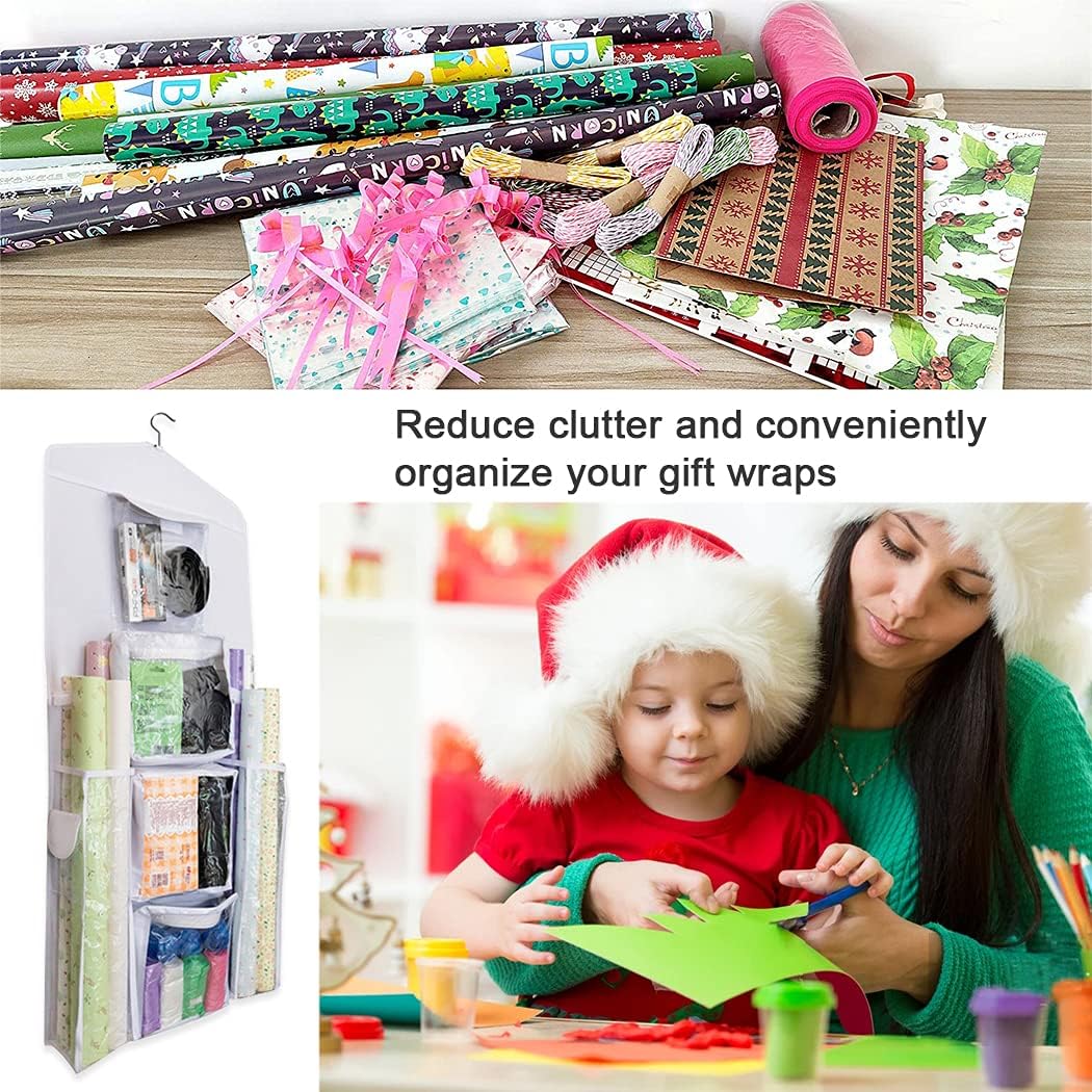37x16 Inch Hanging Gift Bag Organizer with Multiple Pockets Hanging Gift Wrapping Paper Storage Gift Wrap Organizer Storage Holder