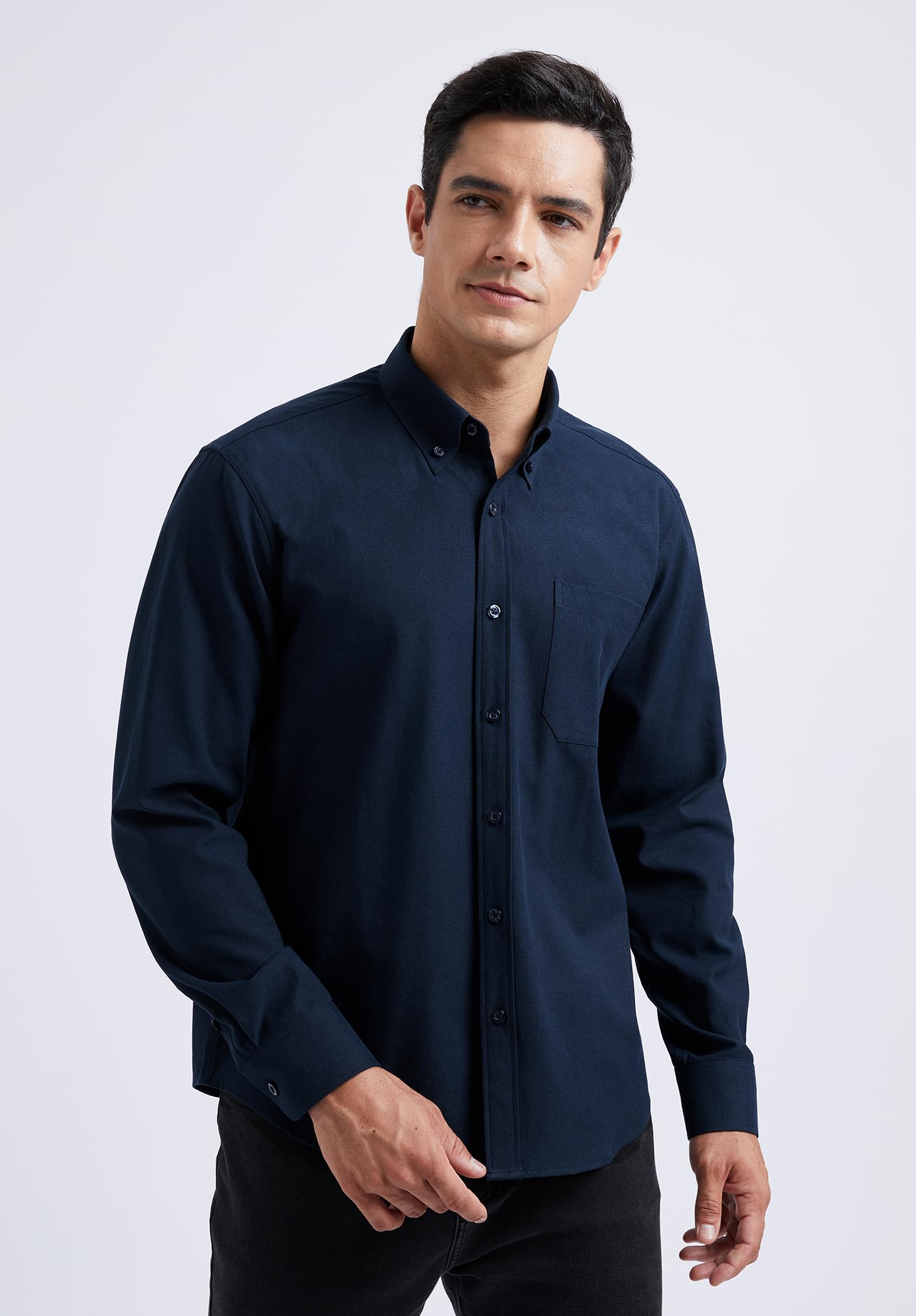HISDERN Camicia da Uomo Oxford a Maniche Lunghe Casual Cotone Camicie con Tasche Regular Fit S-4XL