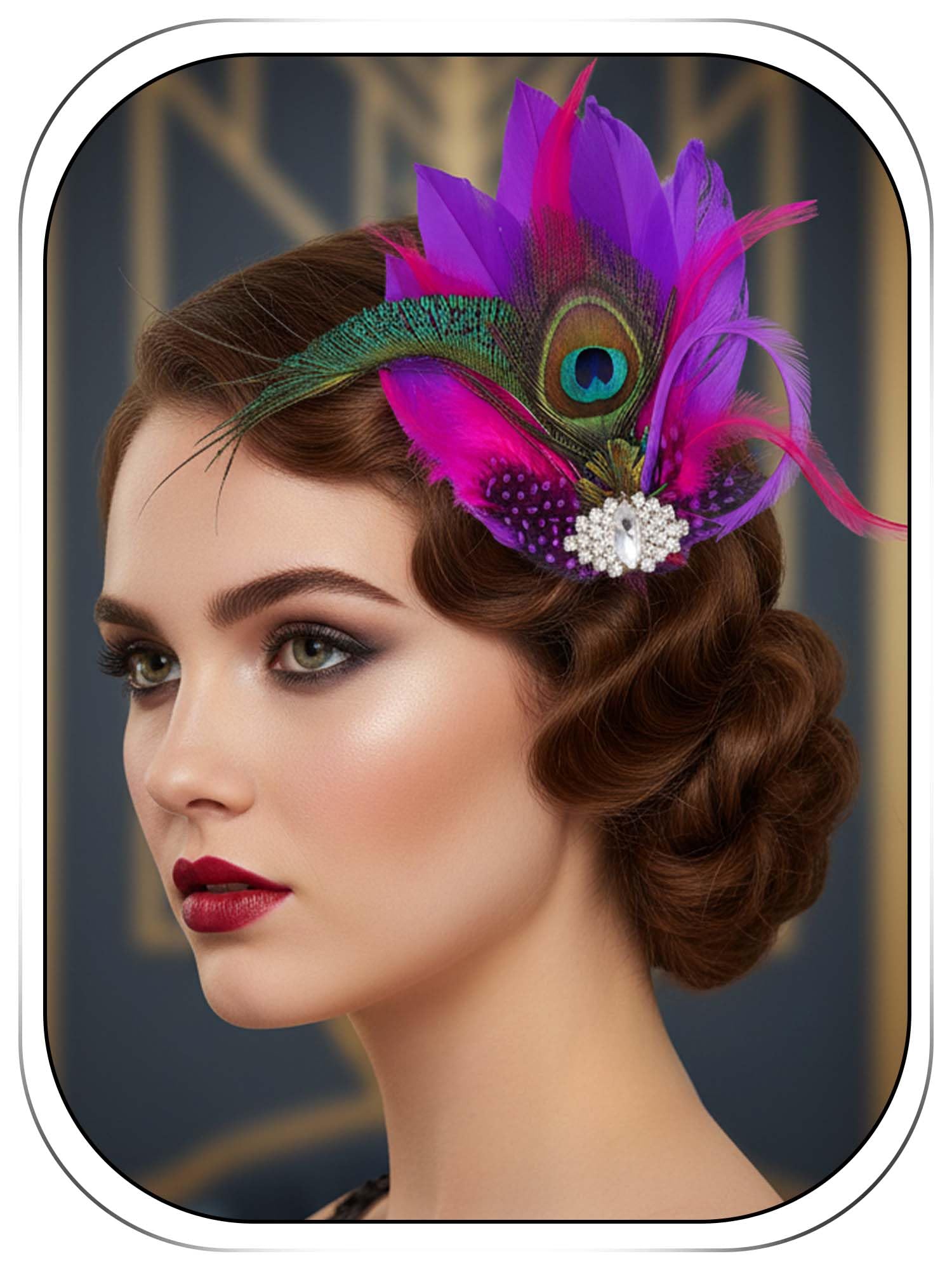 Woeoe 1920s Flapper Hair Clip Peacock Feather Headpiece Art Deco Gatsby Party Hair Accessories for Women