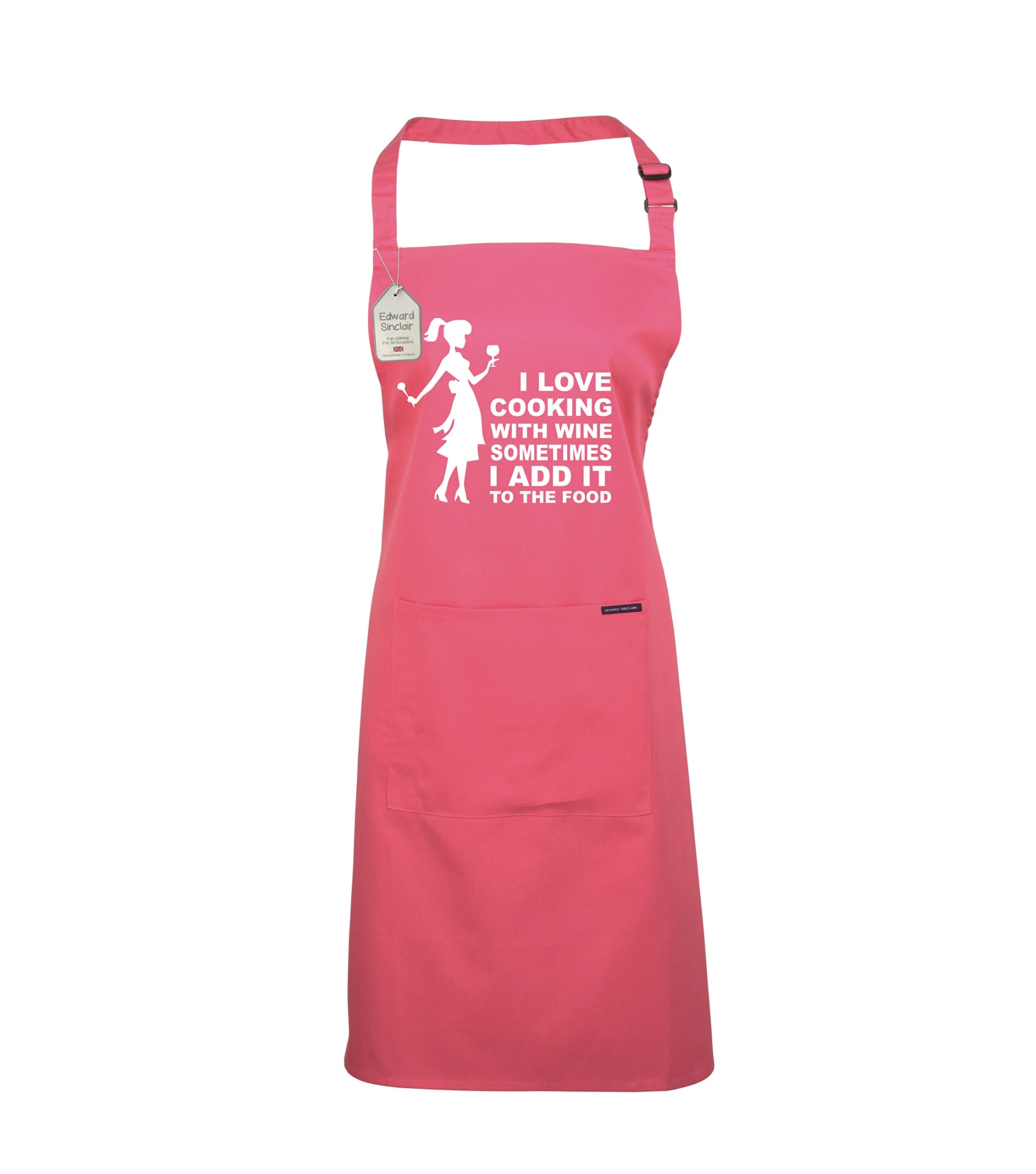 Edward Sinclair Women's Fuchsia | I Love Cooking With Wine Sometimes I Add It To The Food | Apron | With Image