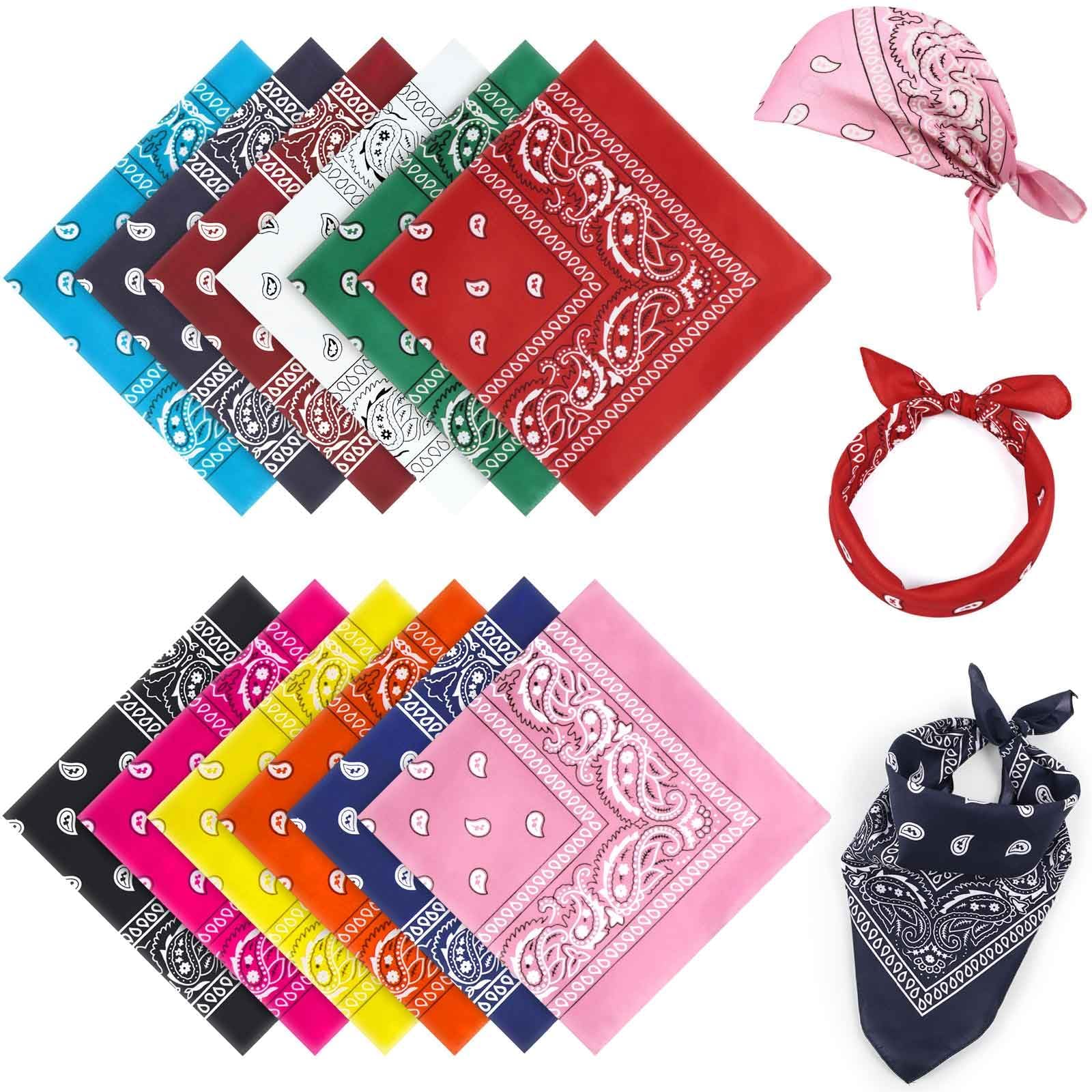 AWUMBUK Bandana Damen & Herren 12 Stück – Atmungsaktives Dreieckstuch Kopftuch, Halstuch Motorrad und Paisley Tuch – Vielseitig für Western-Party, Cowboy-Outfit und Sommer Sport (55 x 55 cm)