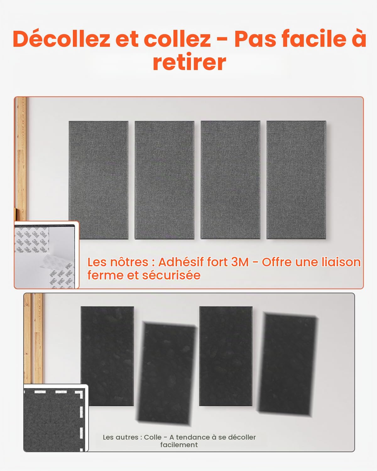 VEVOR Panneau Acoustique Mural Autocollant, Lot de 4, Panneaux Insonorisants Muraux en Fibre de Verre 60x30x5 cm, Isolation Phonique pour Maison, Home Cinéma, Studio, Bureau, Salle de Réunion, Gris