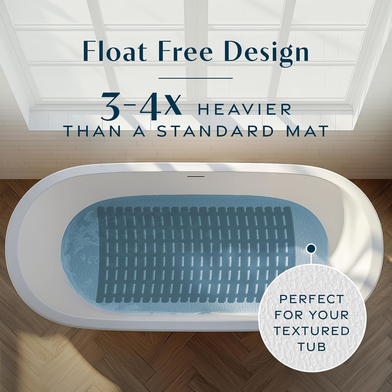 SlipX Solutions Weighted Non Slip Bath Mat for Textured Tub & Shower Surfaces, Patent Pending, Anti Slip Bathtub Safety Without Suction Cups, Doesn’t Float, Works on Tile & Stone 31” x 15”, Black