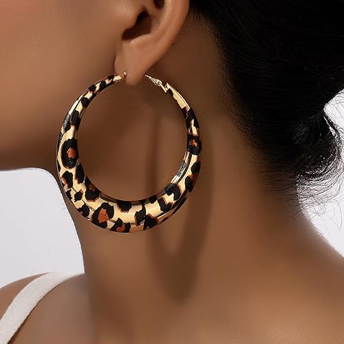 Miniatura 2 de Leopard Hoop Earrings for Women Exaggerated 80s 90s Zebra Chunky Statement Hoops Earring Hypoallergenic Cows Big Hoops Y2k Jewelry Outfits