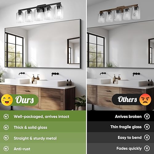 Miniatura 2 de BesLowe Lámpara de baño de 31 pulgadas con 5 luces, moderna luz negra para tocador de baño, accesorios de iluminación sobre espejo, lámpara de pared