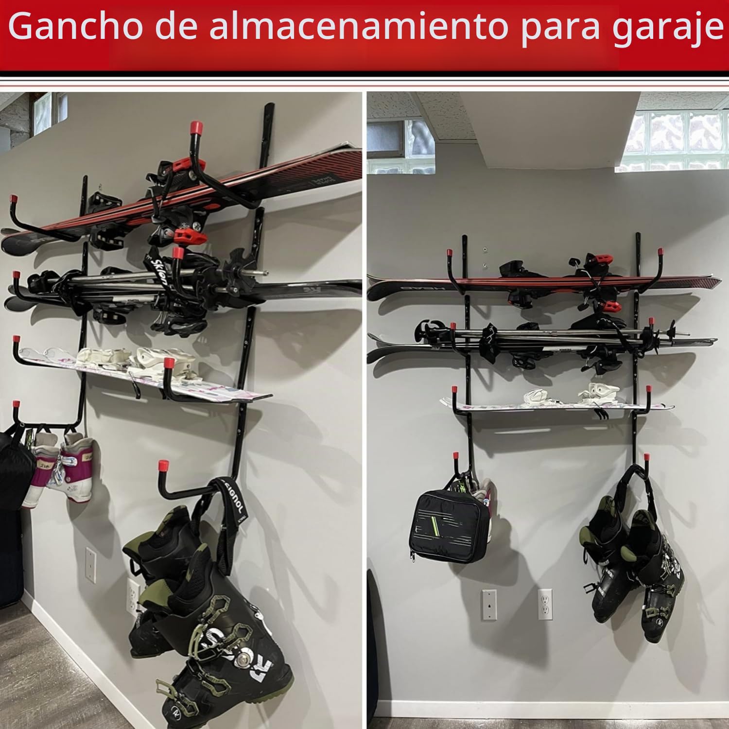 Ganchos de almacenamiento resistentes para garaje, colgador de almacenamiento de escaleras de 25 cm para montaje en pared para escalera, bicicleta, herramientas de jardín, silla plegable, pala
