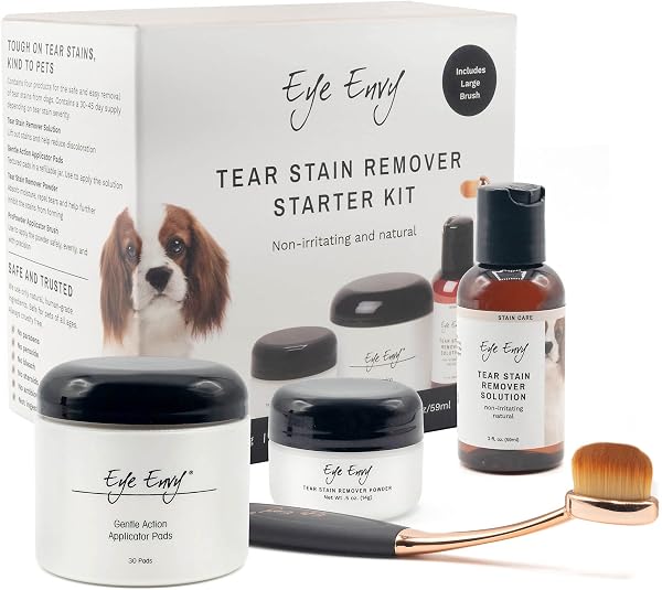 Eye Envy Dog Tear Stain Remover Starter Kit with ProPowder Brush | Stain Solution, Applicator Pads, Stain Powder and App