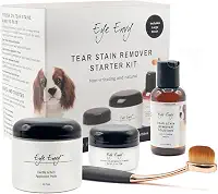 Eye Envy Kit inicial de removedor de manchas de lágrimas para cães com escova ProPowder | Solução de manchas, almofadas aplicadoras, pó de manchas e pincel aplicador grande | Dura de 30 a 45 dias