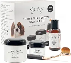 Eye Envy Kit inicial de removedor de manchas de lágrimas para cães com escova ProPowder | Solução de manchas, almofadas aplicadoras, pó de manchas e pincel aplicador grande | Dura de 30 a 45 dias