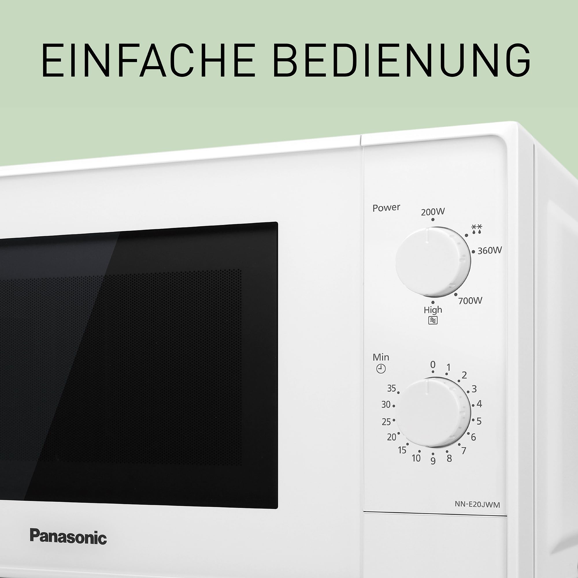 Panasonic NN-E20JWMEBG Mikrowellenofen 20L 800W Glasteller Auftaufunktion 5 Leistungsstufen Timer Weiß