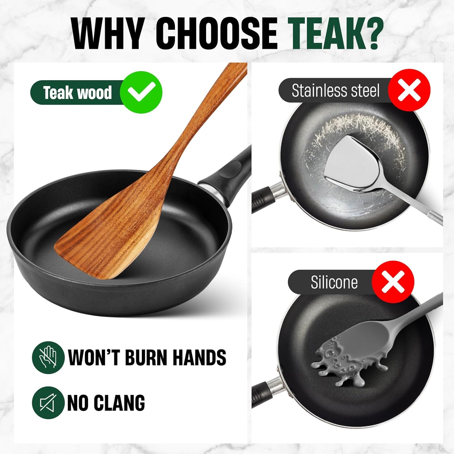 Bkiok Wooden Spoons for Cooking, Natural Teak Wood Kitchen Utensils Set for Nonstick Pans, Heat-Resistant Wooden Spatula Ladle Skimmer & Salad Fork(5-Piece Set) - Image 5