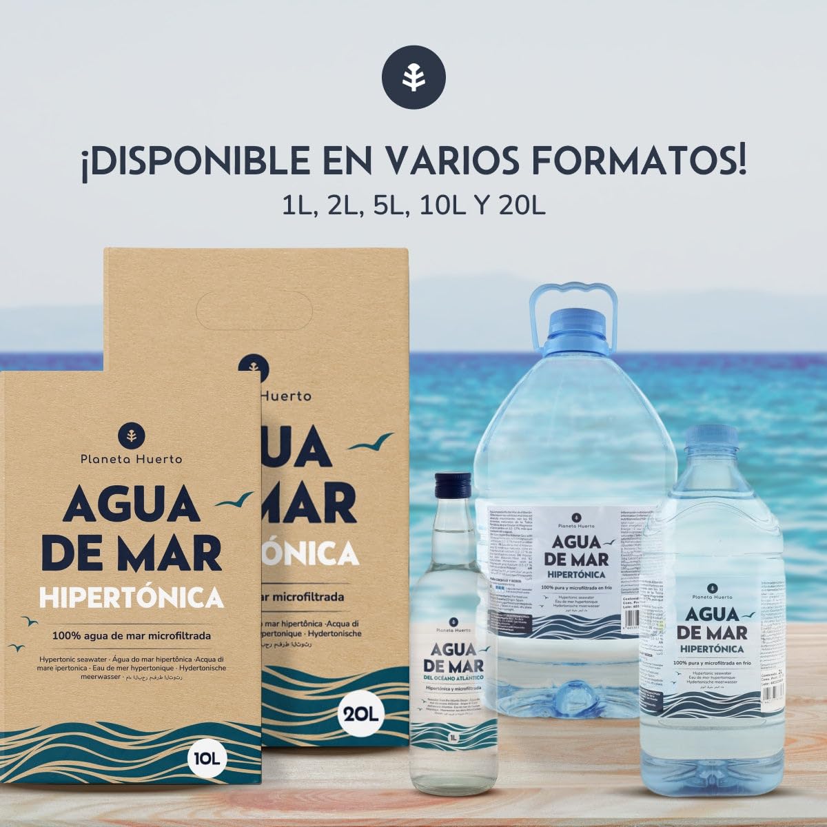 PLANETA HUERTO | Meerwasser 10L Mikrofiltriert 100% Rein Aus Dem Mittelmeer - Meerwasser Zum Trinken Hypertonisch Wesentliche Nährstoffe Unverändert