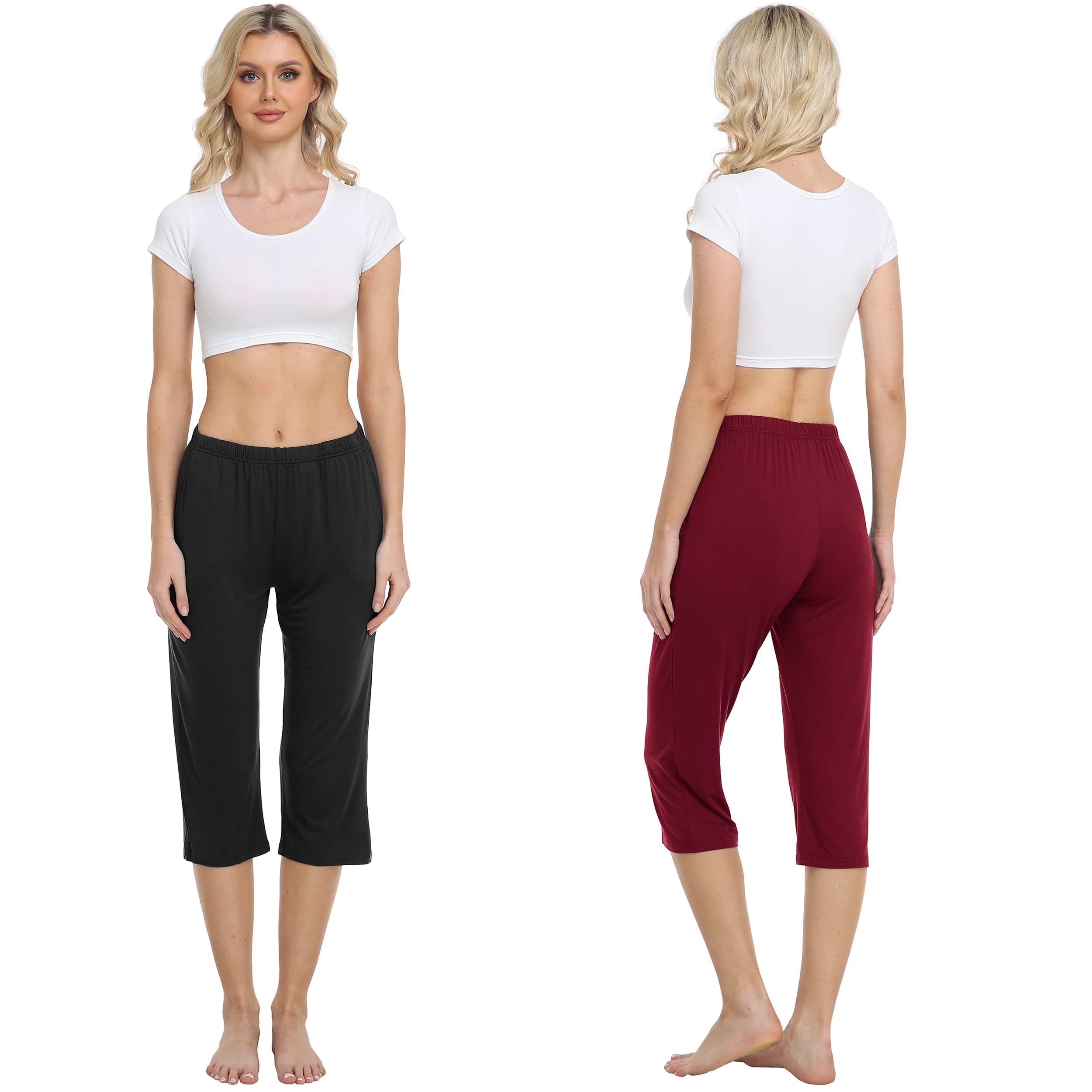 MoFiz Pantaloni Pigiama Donna 3/4 Pantaloni Lunghi per Dormire Pantaloni del pigiama Morbidi Pantaloni