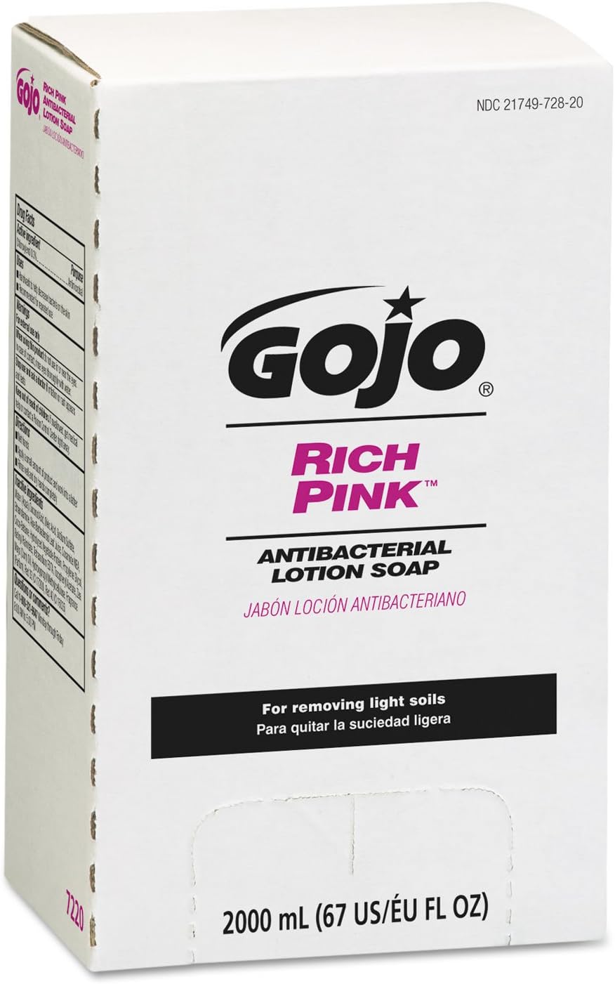 GOJO RICH PINK Antibacterial Lotion Soap, 2000 mL Lotion Soap Refill PRO TDX Push-Style Dispenser (Pack of 4) - 7220-04