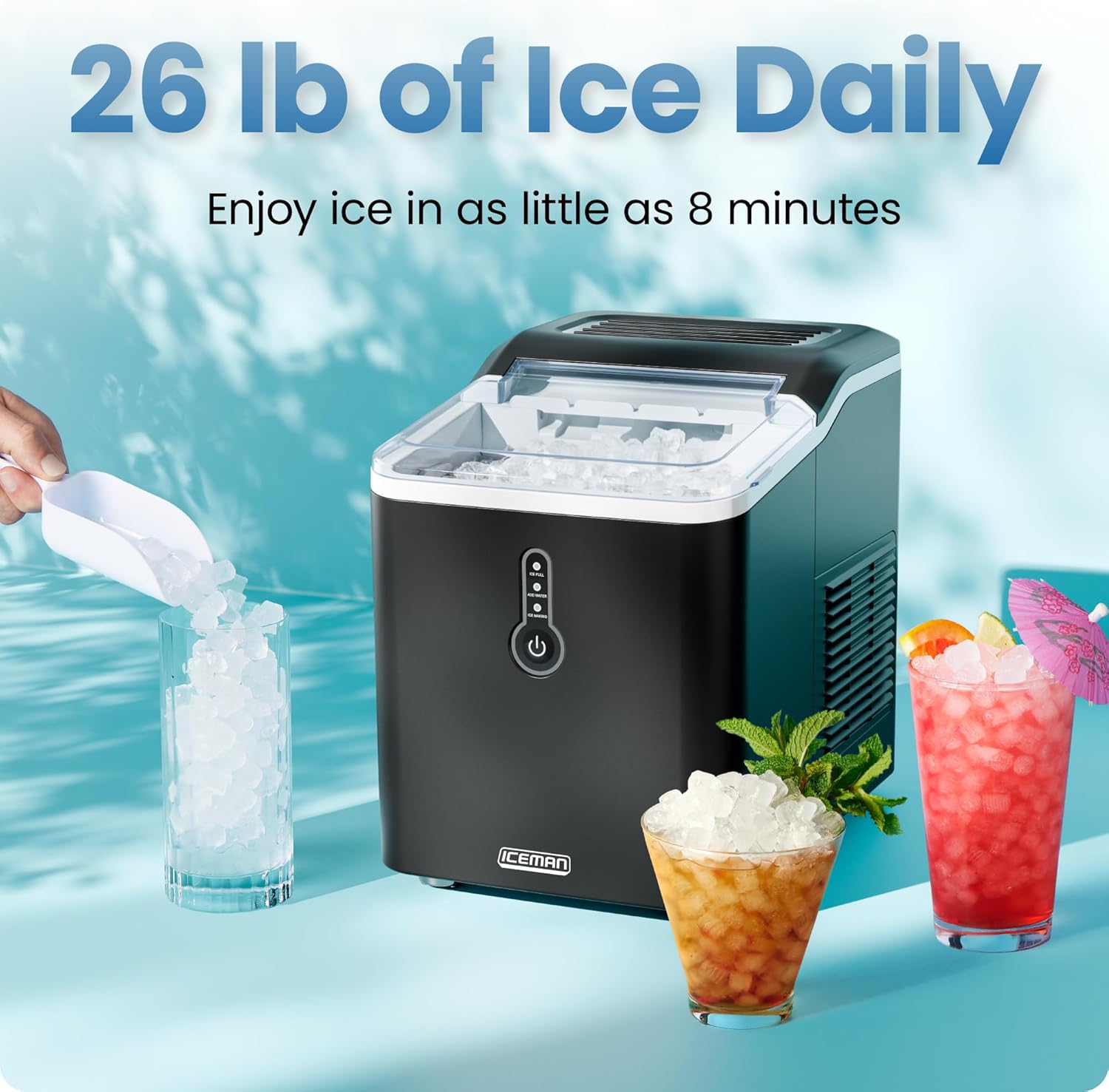 Iceman by Chefman Nugget Ice Maker Countertop, Pebble Ice Maker Machine, 26 lb in 24 Hours, Ready in 6 Minutes, Removable Ice Basket, Fun and Chewable Cubes, 1.5L Water Tank, Self-Cleaning Function - Image 2