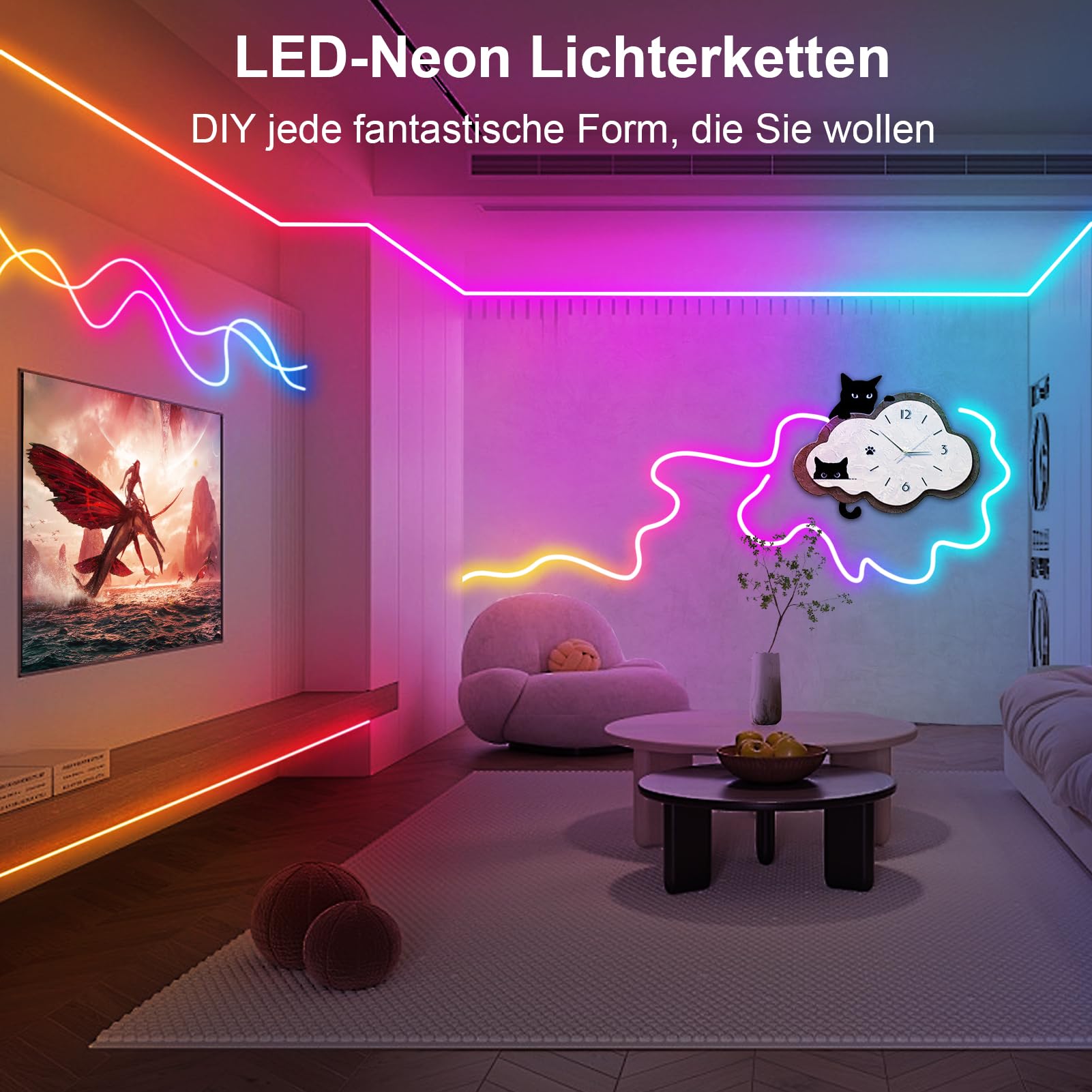 CCILAND Neonowa taśma LED, 10 m, 24 V RGB, z pilotem zdalnego sterowania, sterowanie za pomocą aplikacji, synchronizacja muzyki, silikonowa taśma LED, DIY, wodoodporna, do salonu, sypialni, dekoracja