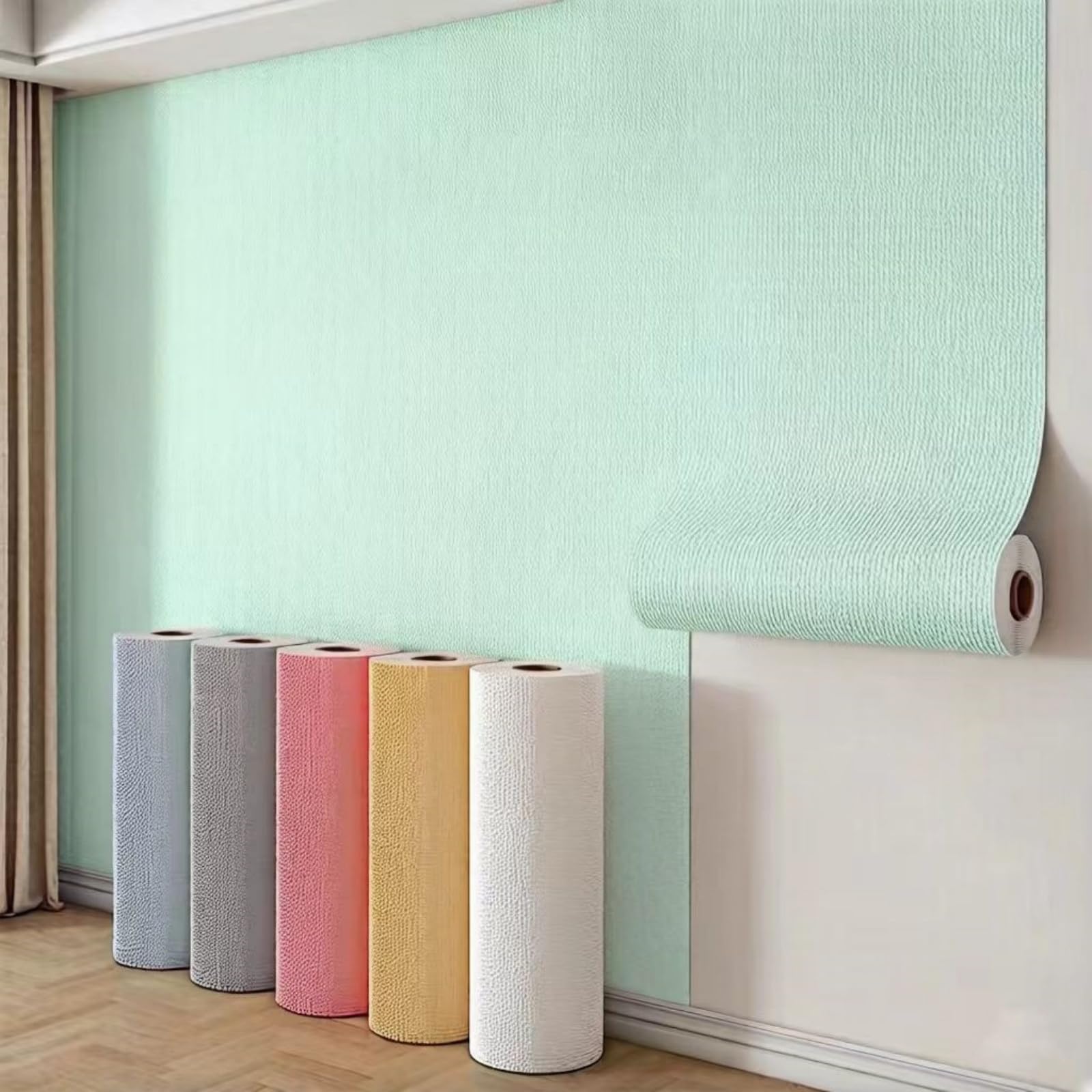 Self Adhesive Thermal Peel and Stick Wallpaper Roll,5mm Thick Grey White Insulating Textured Wall Covering for Bad Cold Walls of Kitchen Ceiling(Lake Green,L)