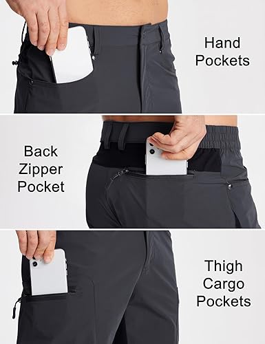 Miniatura 5 de MAGCOMSEN Pantalones cortos de senderismo para hombre, 5 bolsillos, antidesgarros, secado rápido, pantalones cortos deportivos de verano para