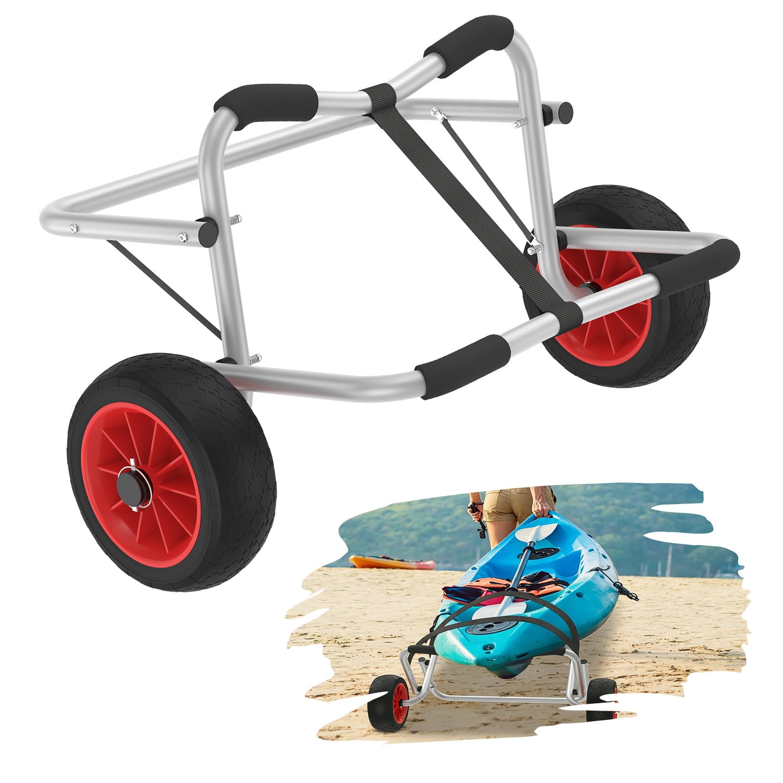 YRHome Kajakwagen Faltbarer Alu Kanuwagen Bis 100KG Bootswagen aus Aluminiumlegierung mit 2 PU-Räder & Spannriemen Surfwagen Transportwagen Bootstrailer für Boote Kanu Kajak Surfboard Faltboot