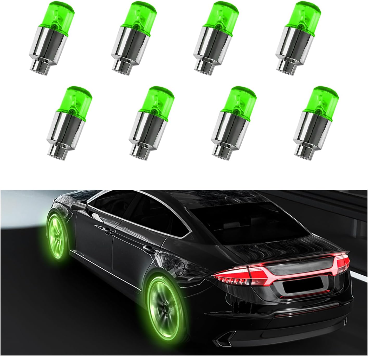 Sylvil 8 PCS LED Tire Valve Stem Cap Lights, Waterproof