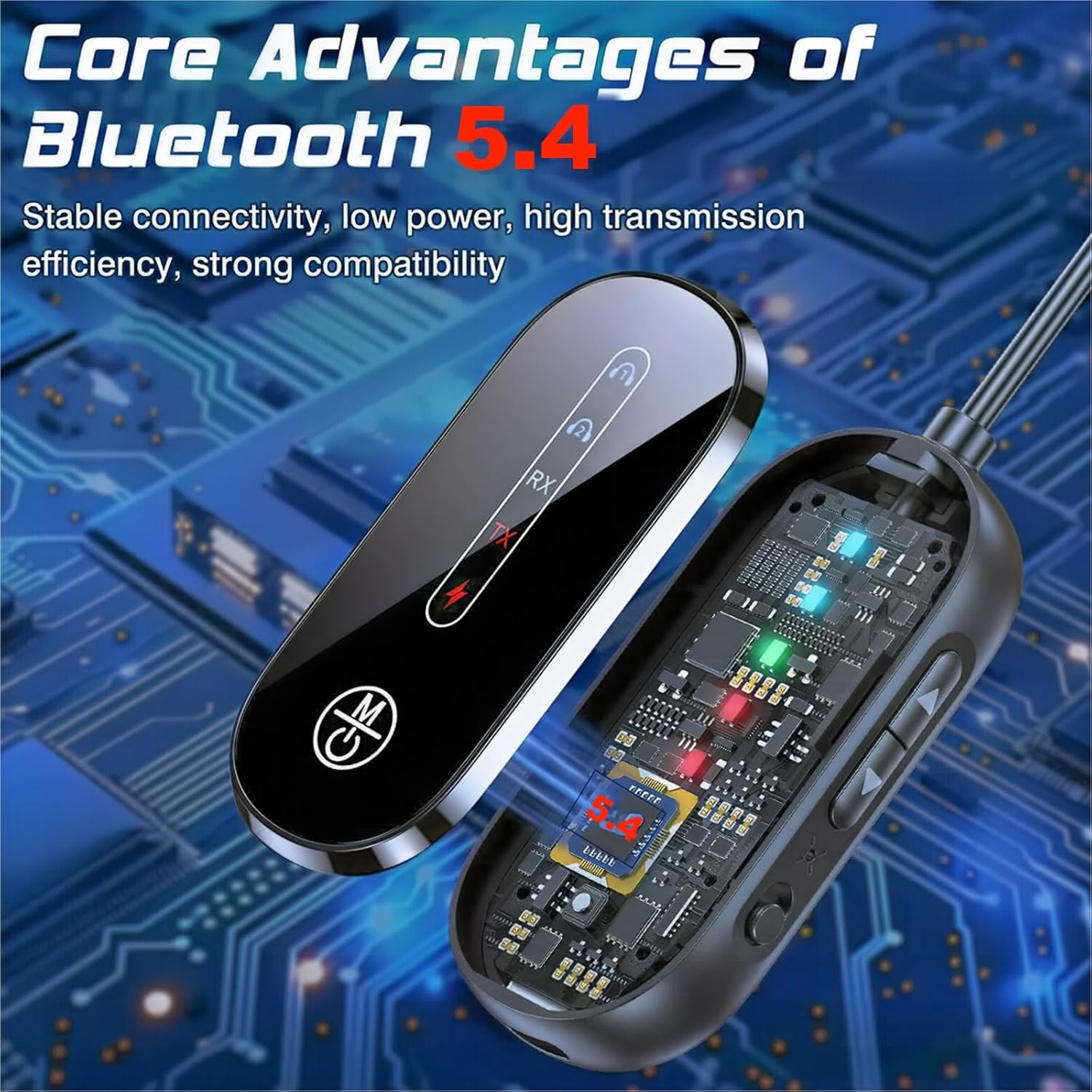 Transmisor Receptor Bluetooth 5.4, Transmisor Bluetooth para TV con AUX de 3,5 mm, 2 en 1 Emisor Receptor Bluetooth, Adaptador Bluetooth para TV para Auriculares Inalámbricos/Teléfono Inteligente