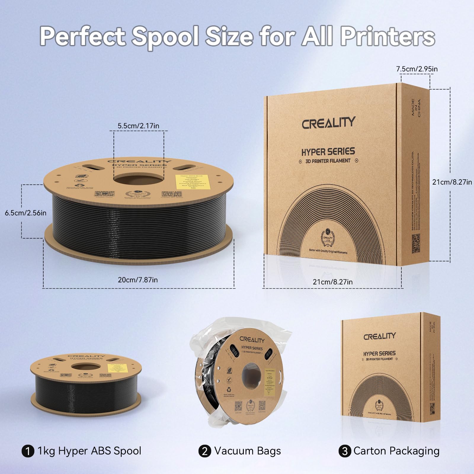 Creality Hyper - Filamento PETG, Filamento Nero+Bianco 1,75 mm Hyper PETG 2 kg, Filamento per Stampante 3D PETG Precisione Dimensionale +/- 0,03 mm, Materiali per Stampa 3D per la Maggior Parte delle