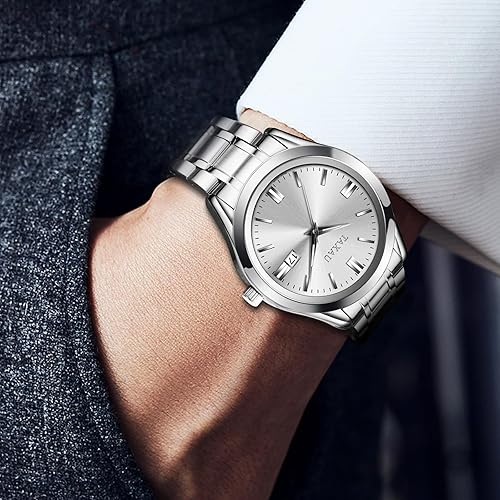 Miniatura 3 de Taxau Relojes analógicos de cuarzo para hombre, relojes de acero inoxidable con cara grande para hombres, relojes de pulsera para hombre con fecha