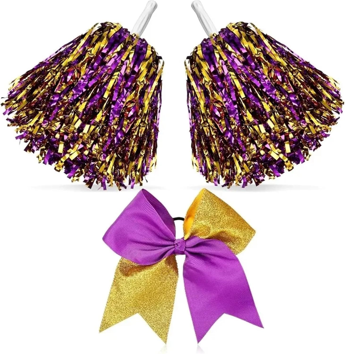 Cheerleading Pom Poms 18Pcs Cheerleading Pom Poms and Large Cheerleader Hair Bow Foil Pompoms Cheer for Team Cheering Squad Dance Rooters Accessories